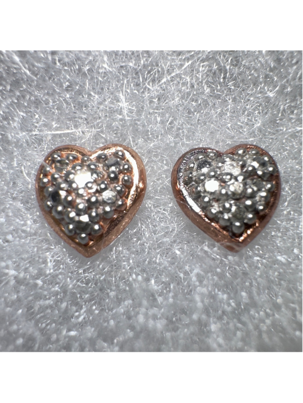 Women's .925 Sterling Silver Heart Stud Earrings, Rose Gold Plated w/Diamond